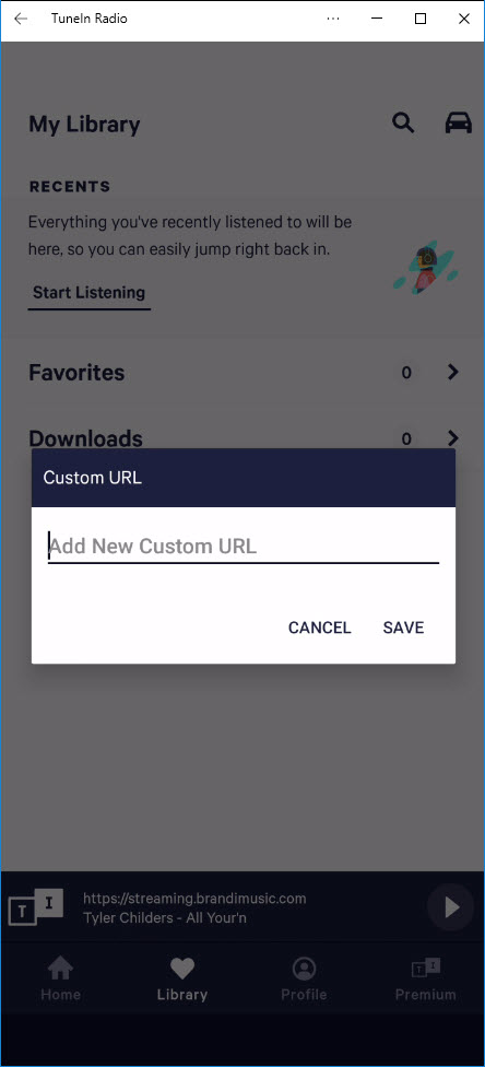 Add custom URL to TuneIn